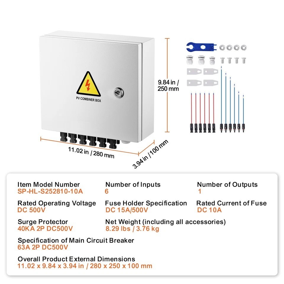 Solar PV Combiner Box 6 String 10A for Solar Panel System Steel Case IP65