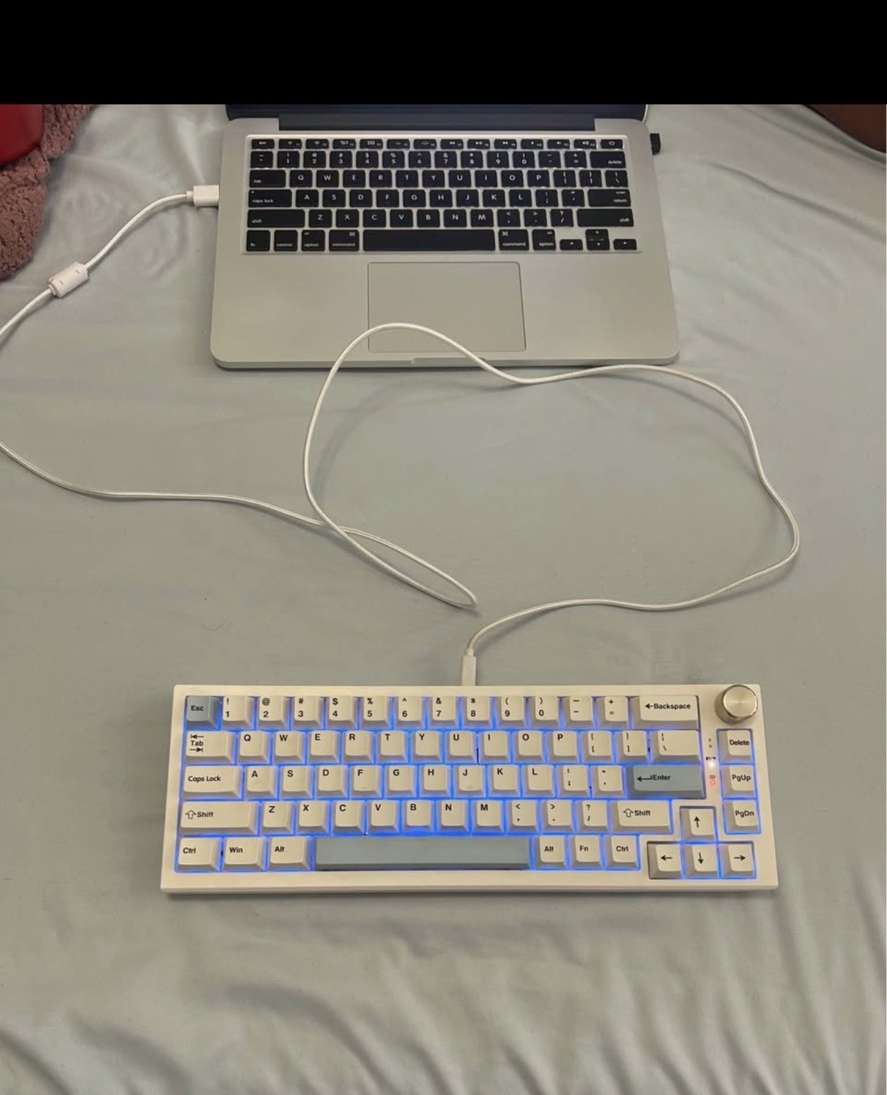 Mechanical Wired USB Keyboard White/Blue Illuminated QWERTY English