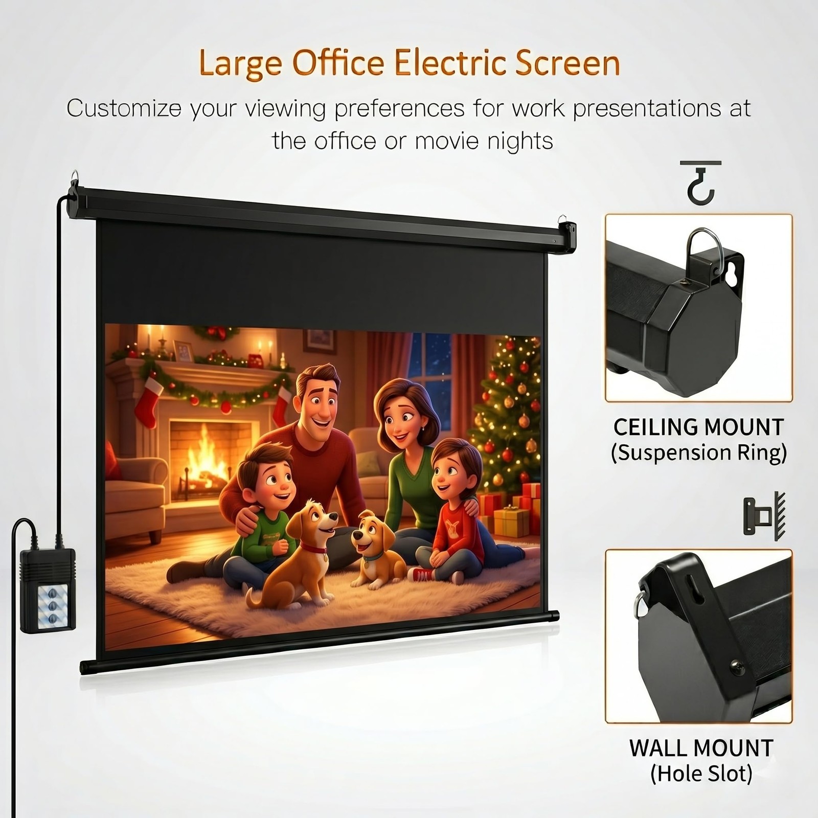 Motorized Projector Screen with Remote Control, 100 inch 16:9 HD Diagonal