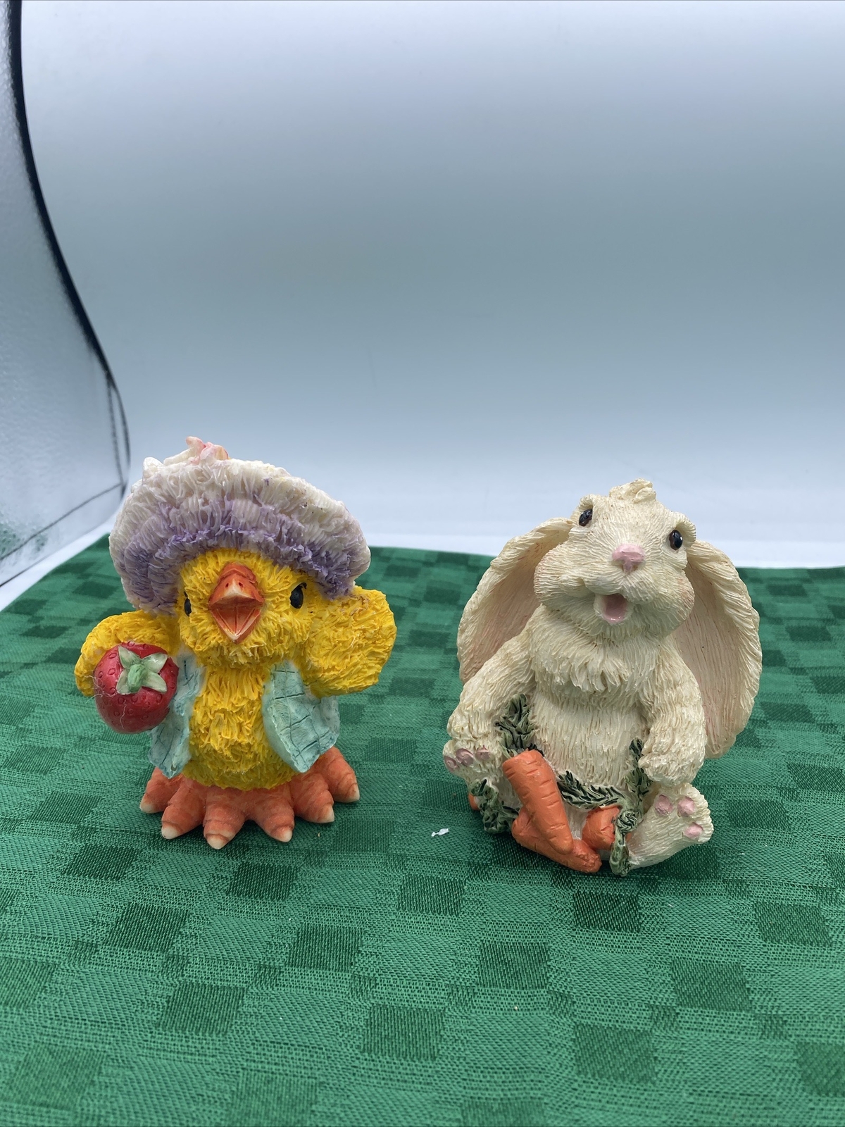 Lot Of 2 Resin Easter Bunny & Easter Chick Figurines 4 1/2” Tall
