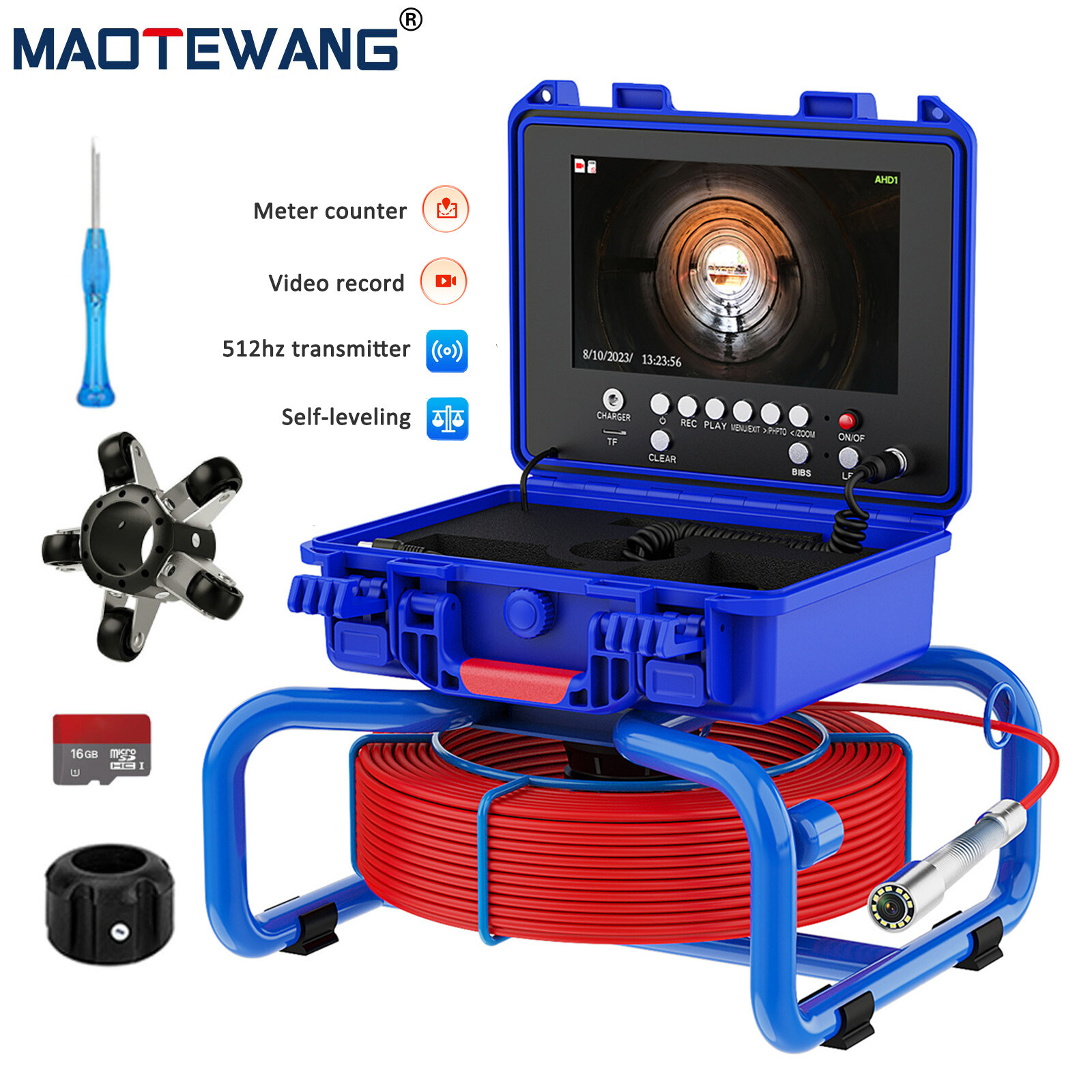 40M Sewer Camera 512hz Pipe Inspection Camera Self-leveling 9" Meter Counter DVR