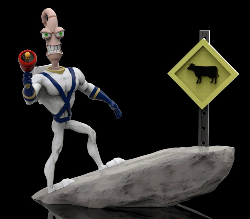 UNPAINTED Earthworm Jim 3D Printed Model Kit 7" Tall (11-22)