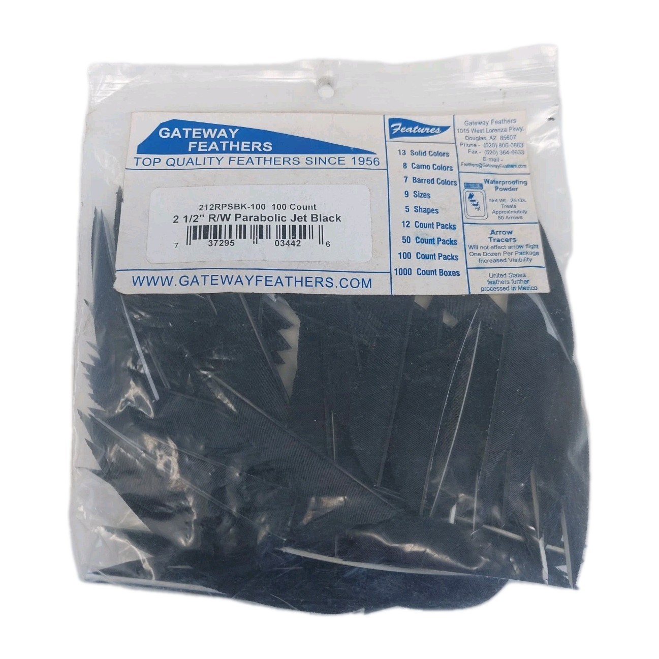 100 Pack Gateway Feathers 2.5" Right Wing: Parabolic Jet Black 212RPSBK-100
