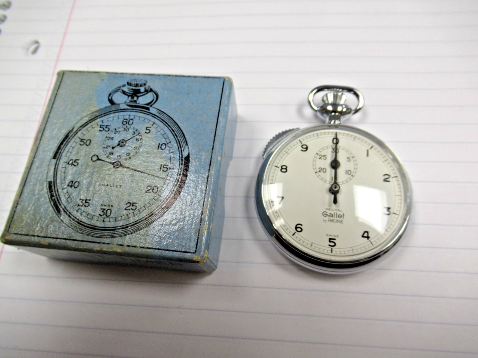 Vintage Swiss Racine Decimal Gallet Stopwatch & Box Excellent Nice BIN! Works!