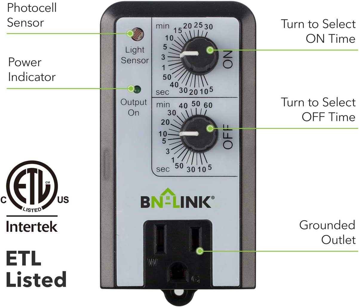 BN-LINK Mechanical Timer Repeatable W/ Light Sensor 24H ON OFF For Hydroponics