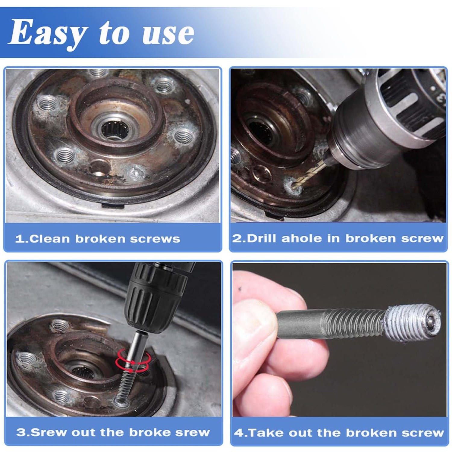 Wolfride 10Pcs Broken Screw Extractor Set, Stripped Screw Remover Drill Bit K...