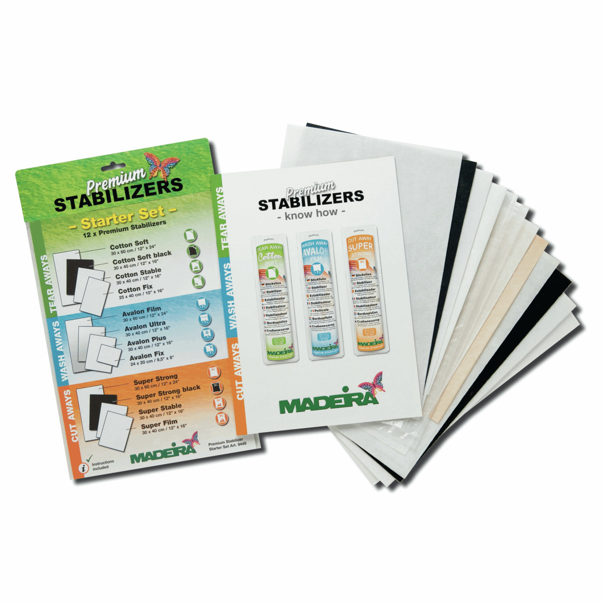 Madeira Stabilizer Starter Kit: 5 Sets - Cut Aways, Wash aways and Tear aways