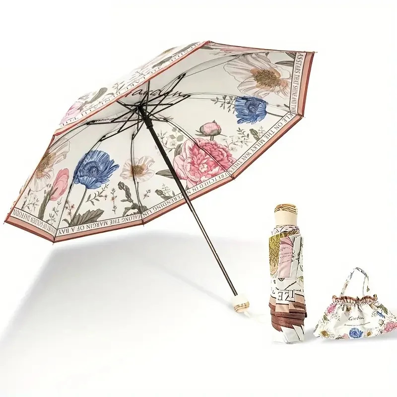 Layer Umbrella Flower Printed Umbrella UV Protection Vinyl Coating