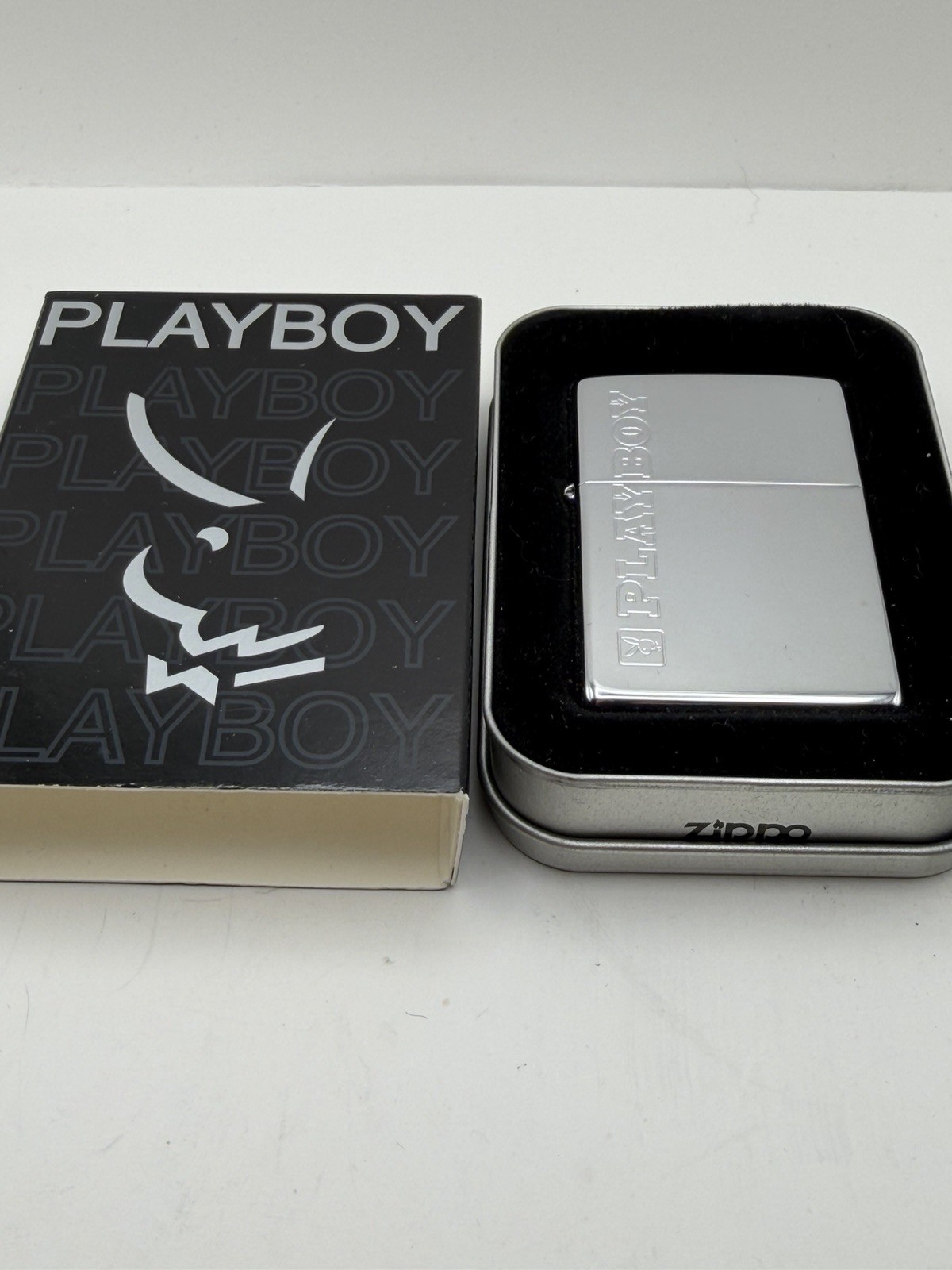 Vintage 1999 Playboy Vertical Logo High Polish Chrome Zippo Lighter New B42