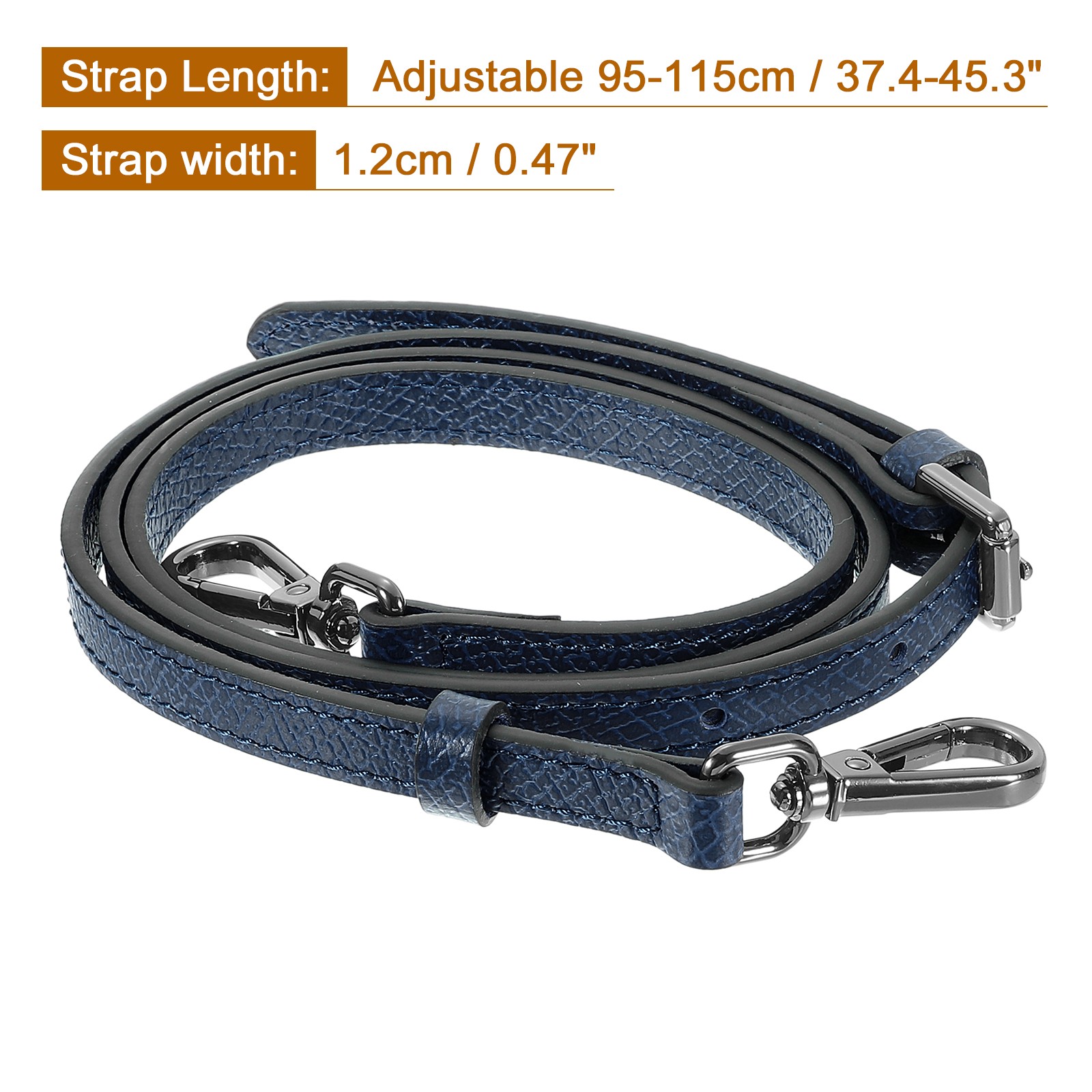 Leather Adjustable Replacement Bag Straps, Dark Blue, Black Buckle
