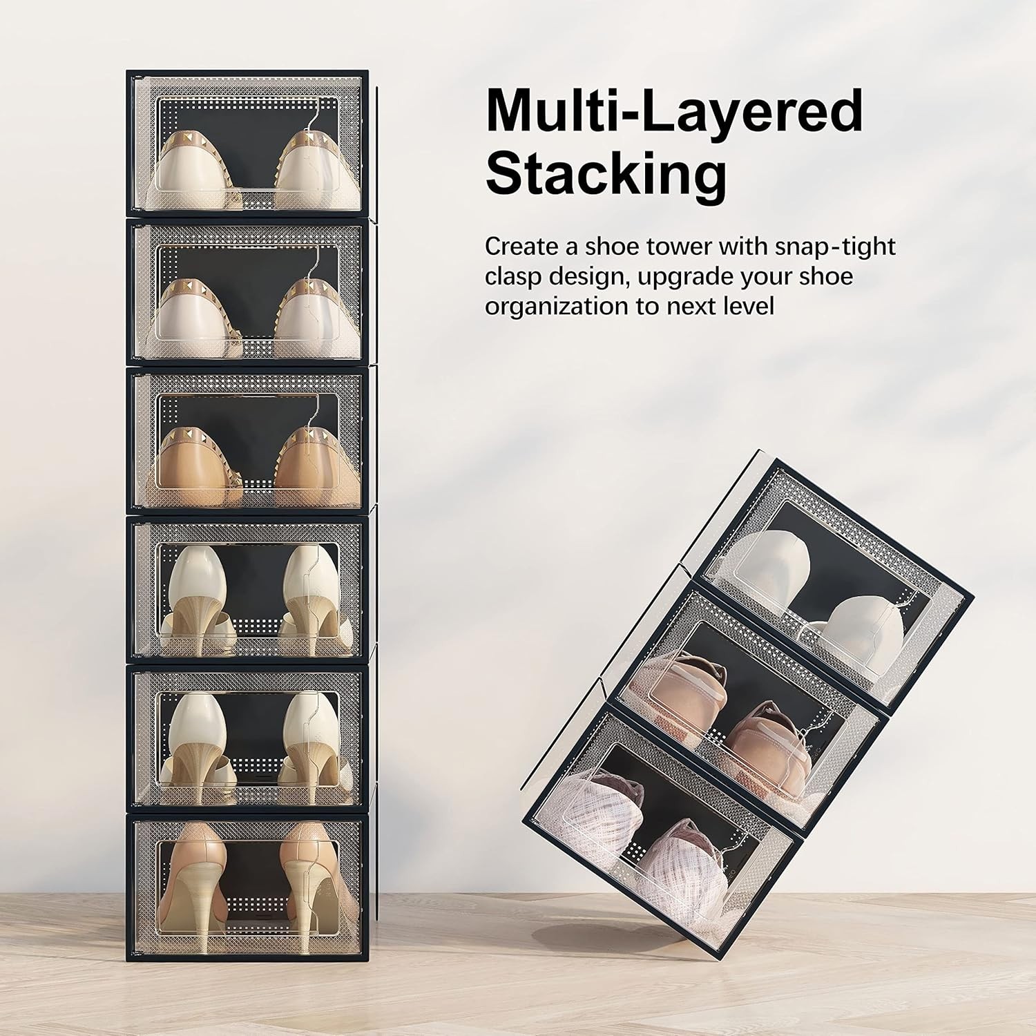 12/36 Pack XL Clear Drop Side Shoe Boxes Stackable Sneaker Storage Display Case