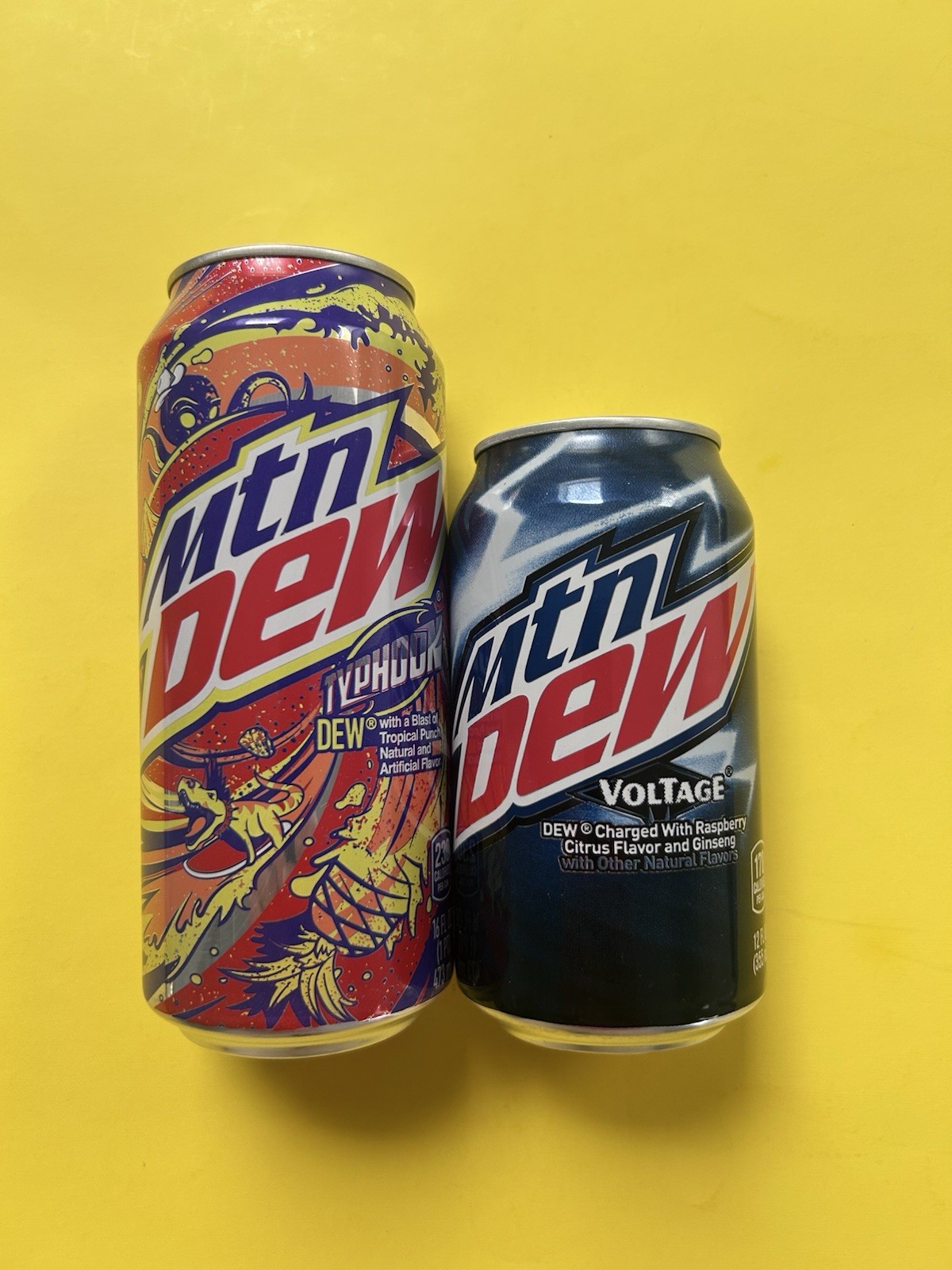 Mountain Dew TYPHOON 16oz & VOLTAGE Old Style 12oz Full Unopened Cans