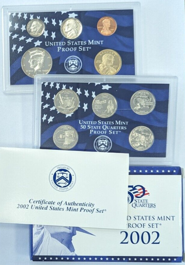 2002-S US Mint 10-Coin Proof Set Complete Slides/Box+COA -OGP-