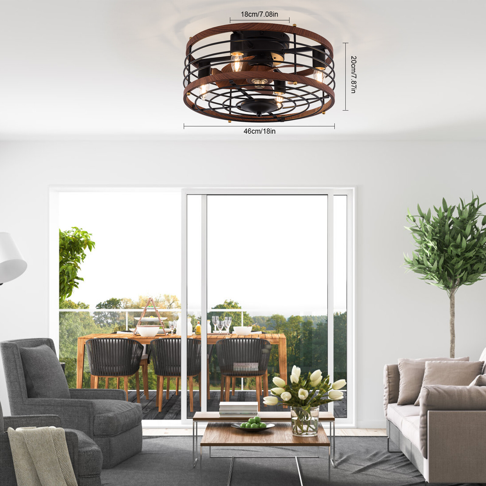 6-Gears Ceiling Fan Light E26 Ceiling Light Round Caged Ceiling Fan W/ Light 40W