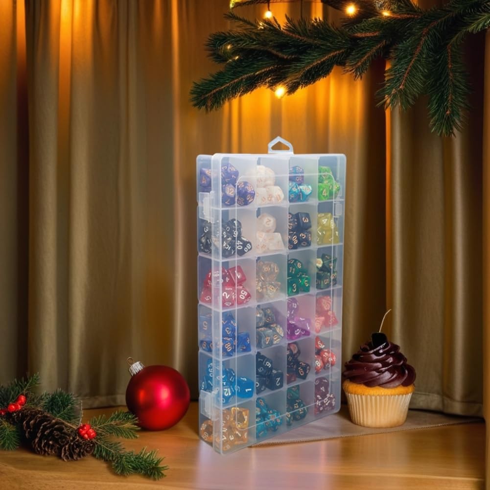 2 Pack DND Dice Storage Box Each 24 Grids Polyhedral Dice Organizer