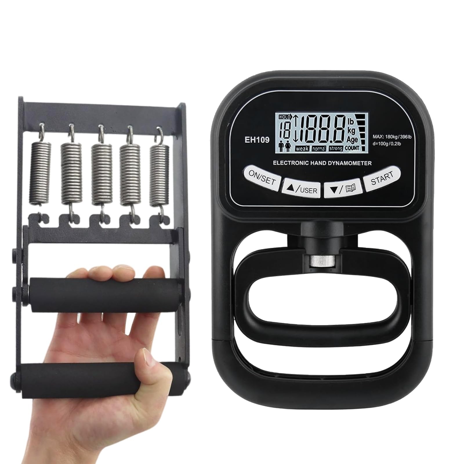 Grip Strength Tester Trainer Set-Electronic Hand Dynamometer of 396lbs ＆ Soli...