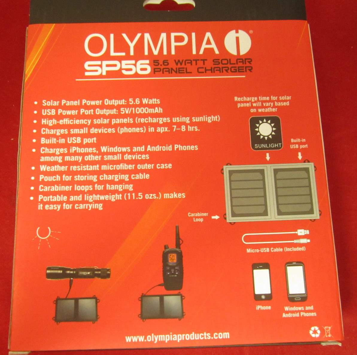 Olympia Sp56 Solar Panel Charger - 5.60 W, 5V DC Output Voltage, NOS