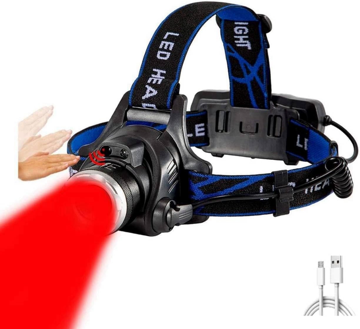Rechargeable Red Light Headlamp, Motion Sensor Super Bright Headlight | 3 Modes