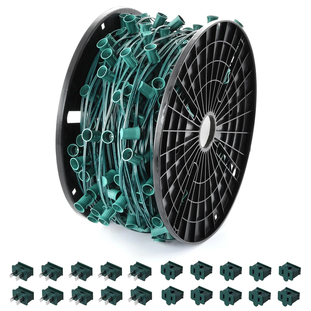 Ultimate Unicorn 500FT C9 Light Socket Set Green Wire Christmas Stringer E17