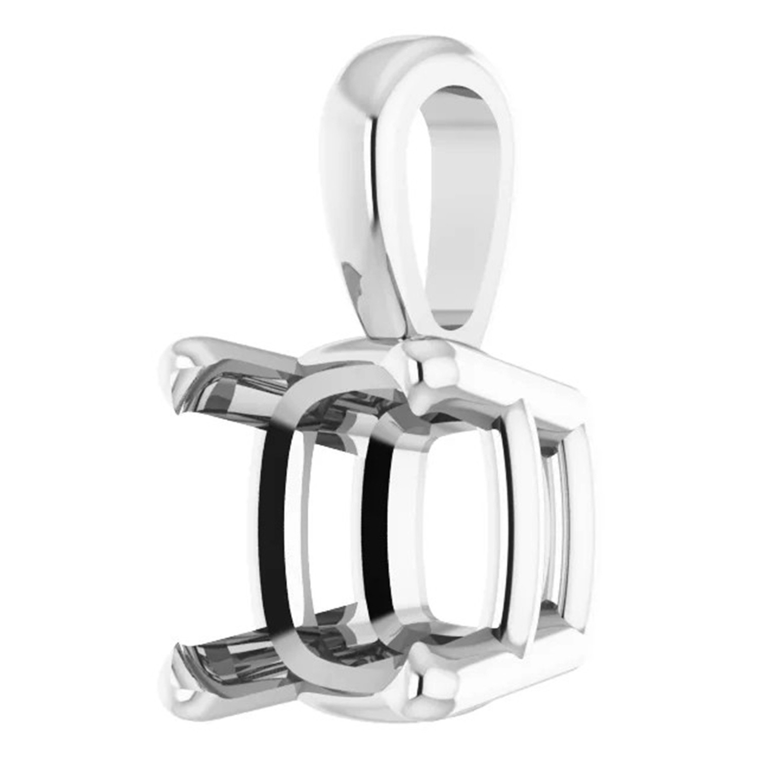 Cushion Cut Pendant Mounting 10K White Gold Setting 4 Prong Single Bail Design