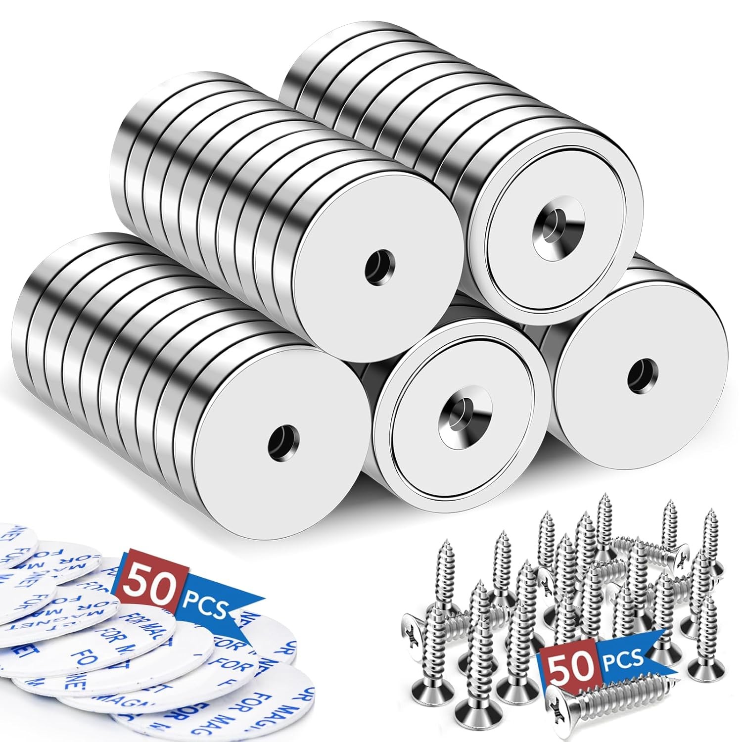 LOVIMAG 50 Pack Strong Magnets, 110 lbs Neodymium Magnets 110lb-50p, Silver