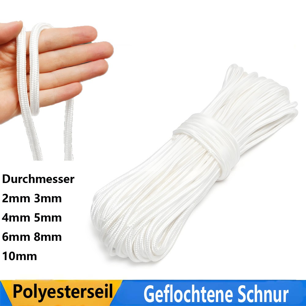 Polyester Rope Strong 2 /3 /4 /5/6/8/10/ mm Camping, Stranded Nylon Braided Cord