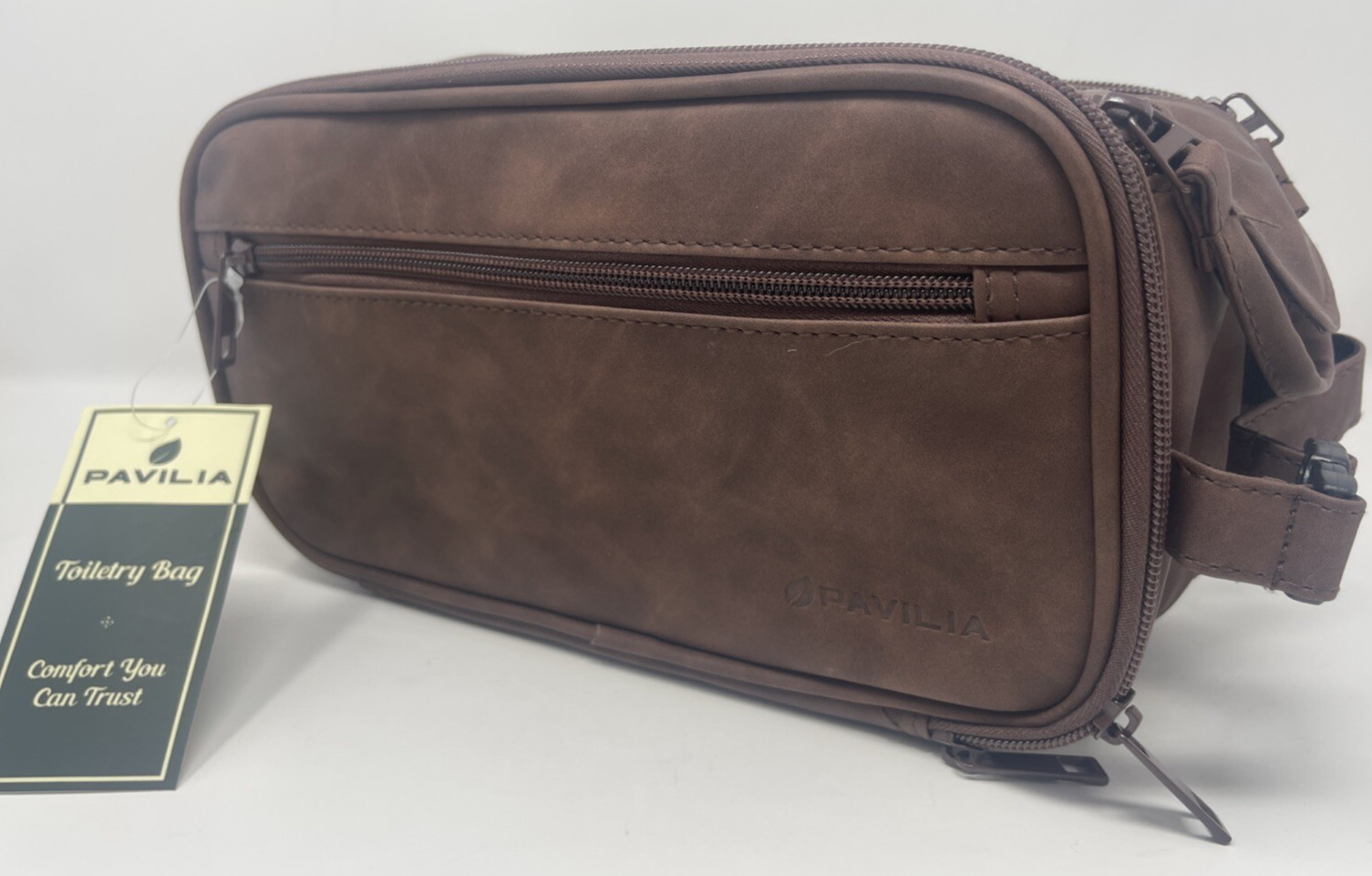 Pavilia Extra Sized (12x6x7) Brown Faux Leather Toiletry Travel  Bag NWT