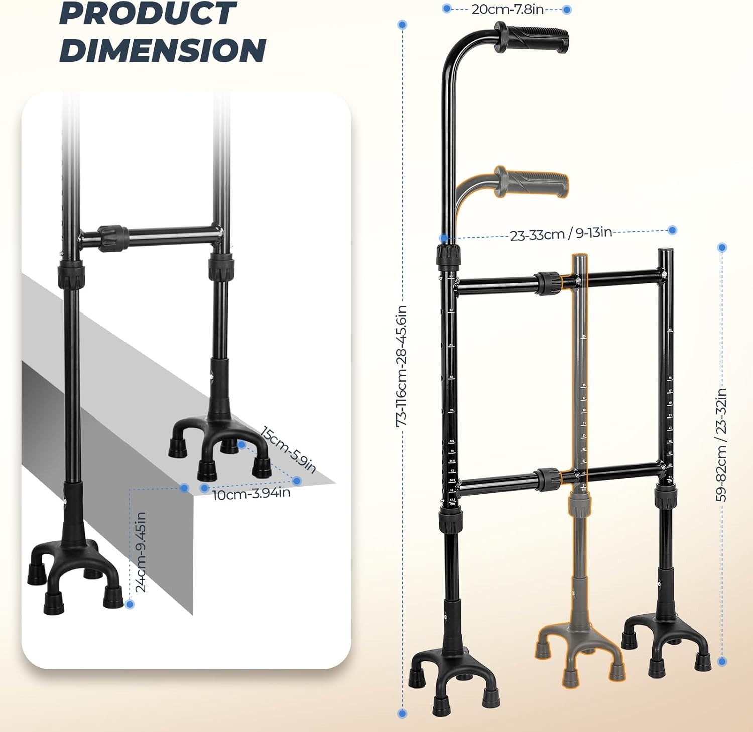 Stair Climbing Aid Cane for Seniors – Height & Width Adjustable, Lightweight ...