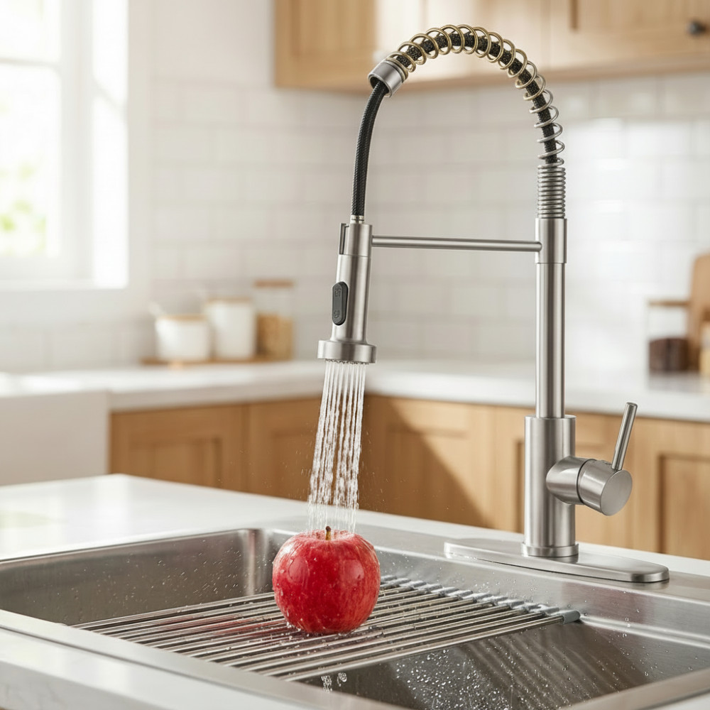 Kitchen Faucet with Pull Down Sprayer Industrial 1 Handle 1 or 3 Hole Stainless
