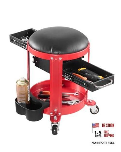 Rolling Mechanic Stool with Wheels, 300 lbs Capacity Garage Seat/Work Stool,