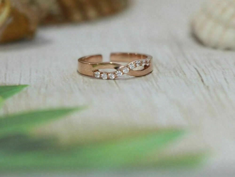 1Ct Rd Lab Created Diamond Crisscross Adjustable Toe Ring 14k Rose Gold Plated
