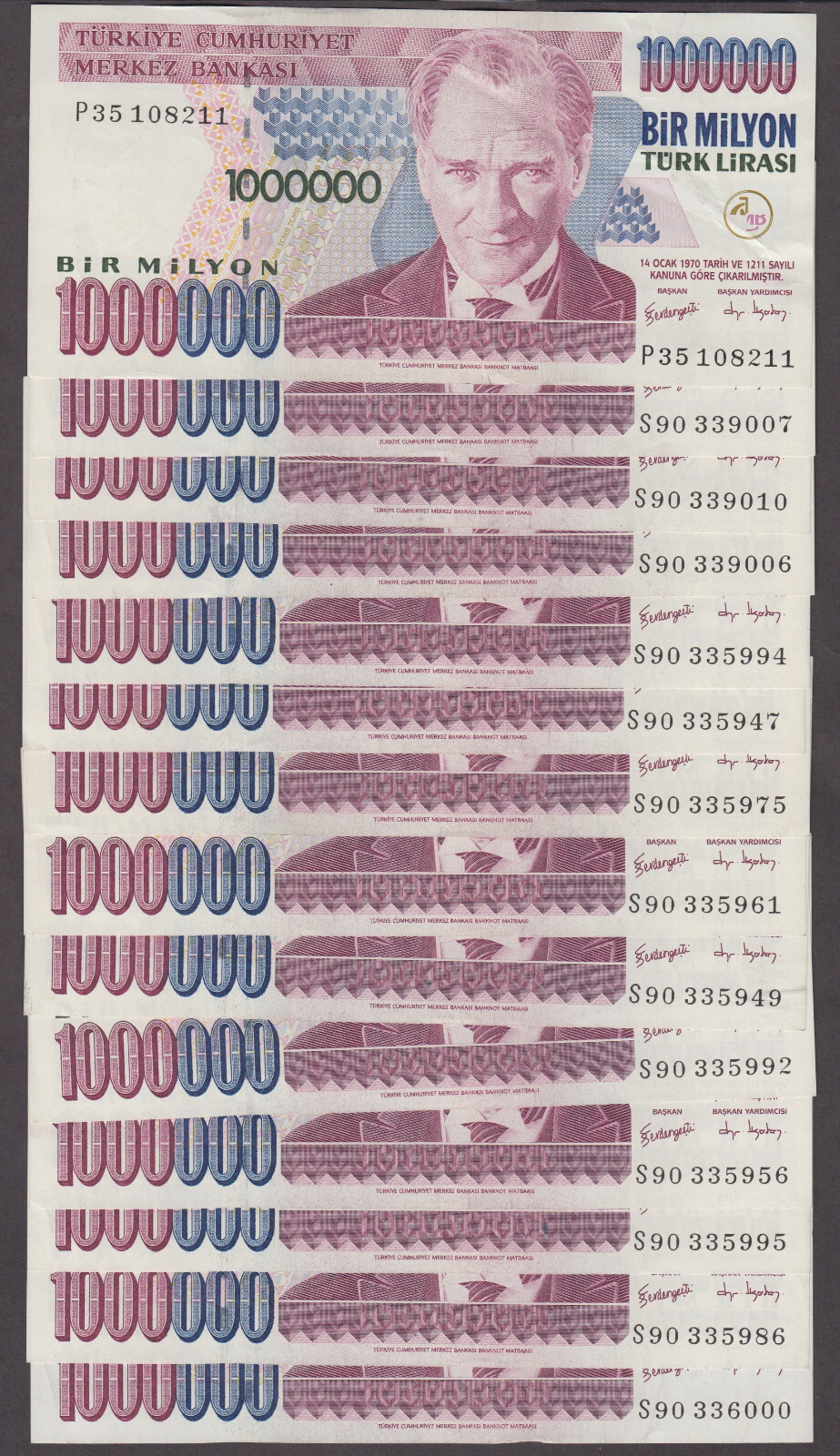 TURKEY P.213  LOT 14 X 1,000,000 1000000  EXCELLENT CONDITION  WE COMBINE 2212