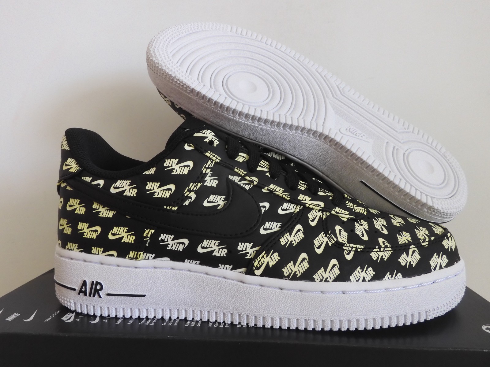 Nike Air Force 1 07 QS Black-White All Over Logo 2017 Mens Sz 7 [AH8462-001]