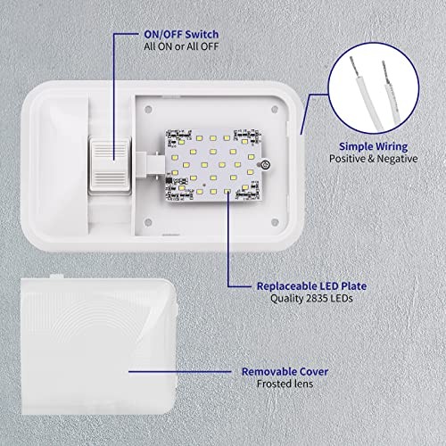 12V Led RV Ceiling Dome Light Frosted RV Interior Single Dome Light, 2-Pack