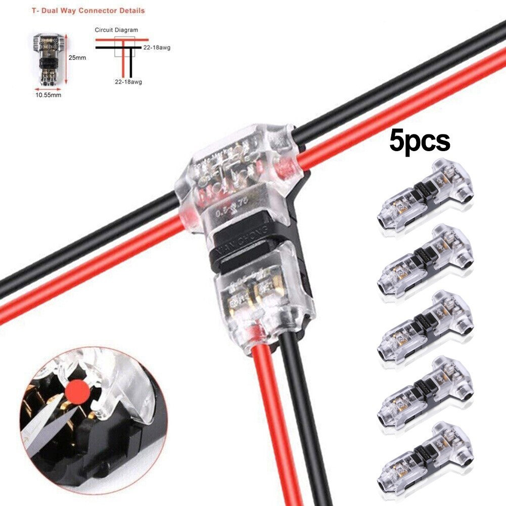 5PCS/Set T2 Wire Cable Snap In Connector Terminals Quick and Easy Installation