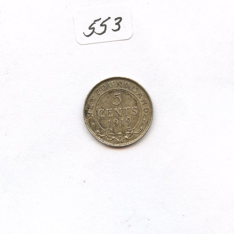 Canada Newfound. 5C 1919-C (#553) Original XF-AU. Very Scarce in Higher Grades.
