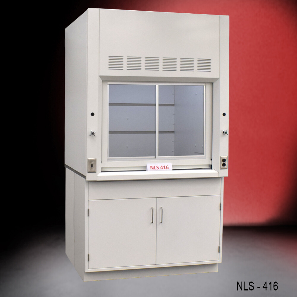 Fisher American 4' x 4' Bench Fume Hood Exhaust w/ Storage Cabinet / E1-856