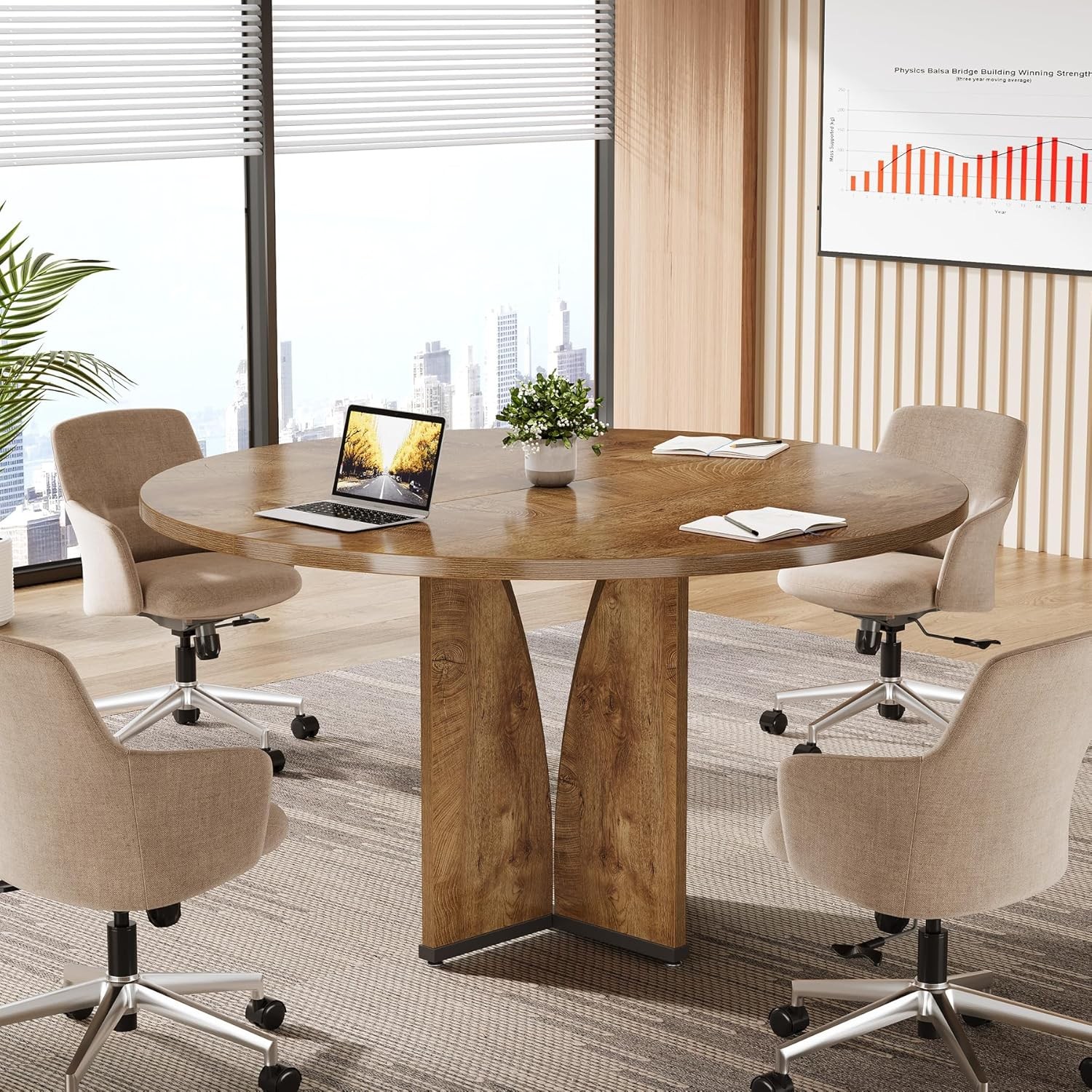 39" Round Conference Table for 4, Modern Round Meeting Table with Sturdy Base