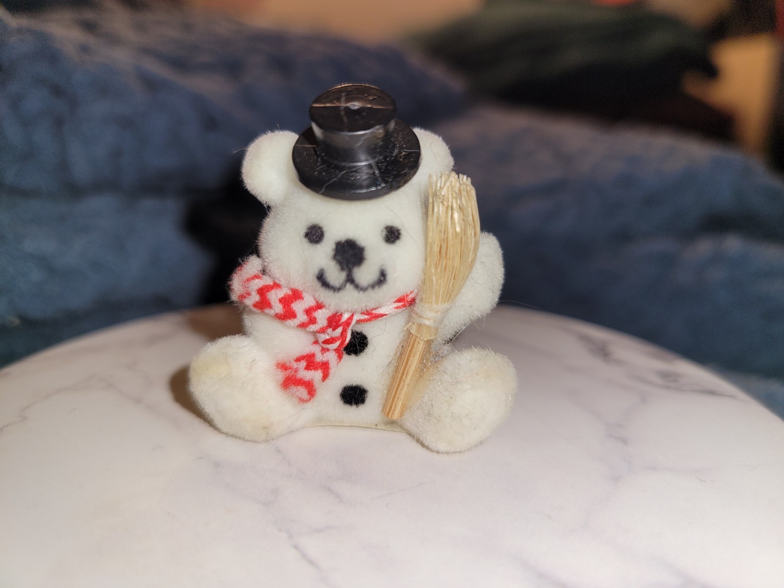 Vintage Fuzzy White Bear Pin with Broom, Top Hat & Scarf