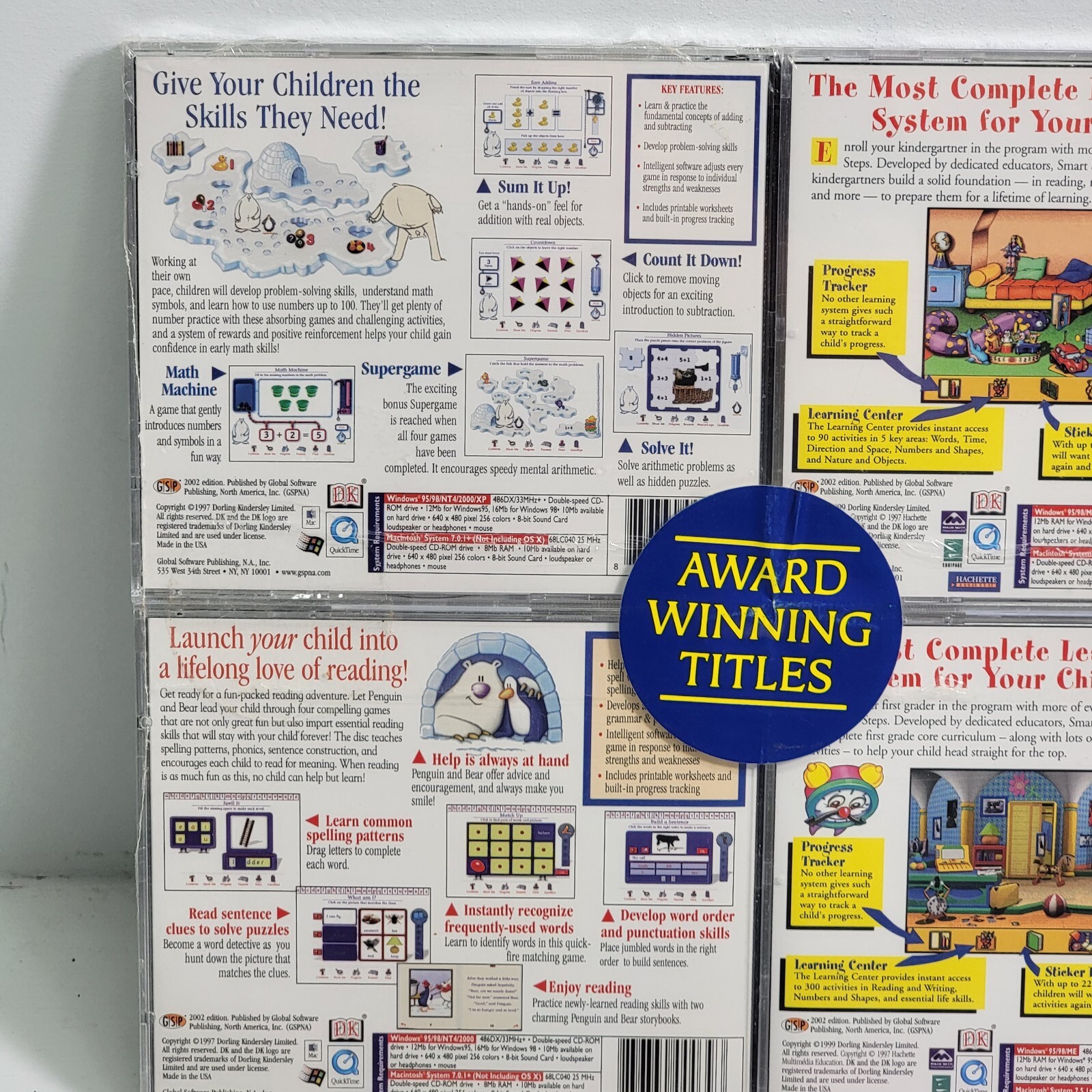 DK Interactive Learning 4 Pack CD-ROM Kindergarten 1st Grade Math Reading Games