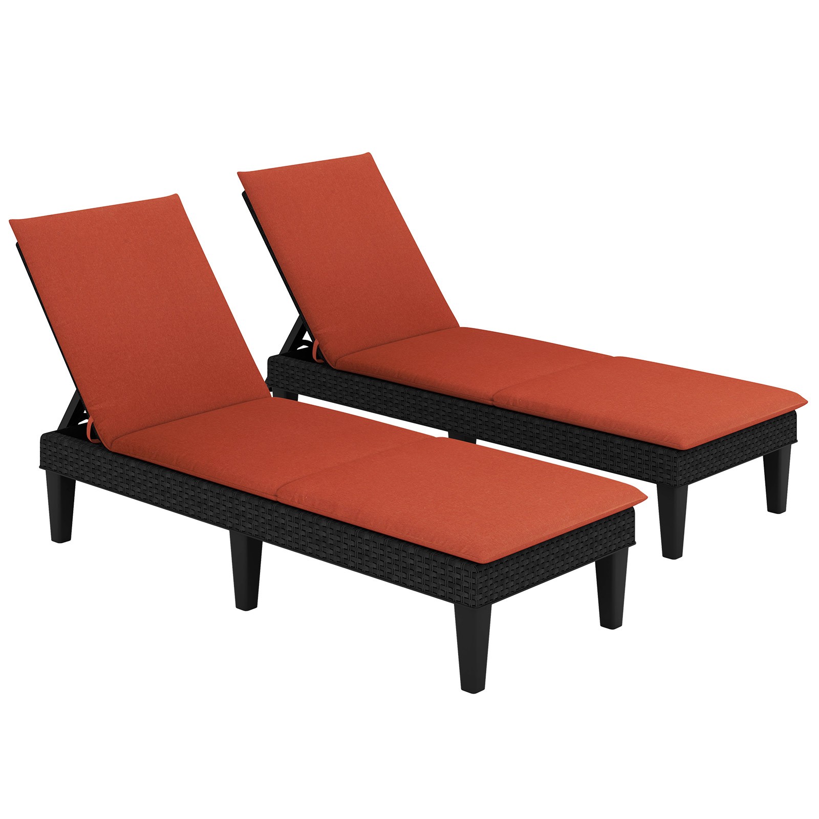 2PCS Patio Lounge Chair Recliner Chair w/3-Position Adjustable Backrest &