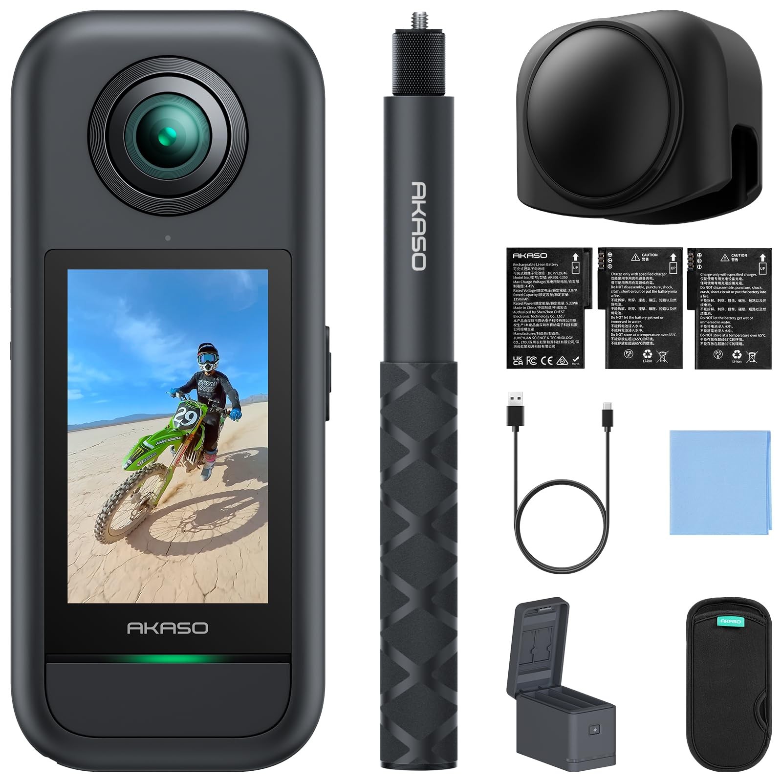AKASO 360 Action Camera Creator Combo with Lens Cap Bundle