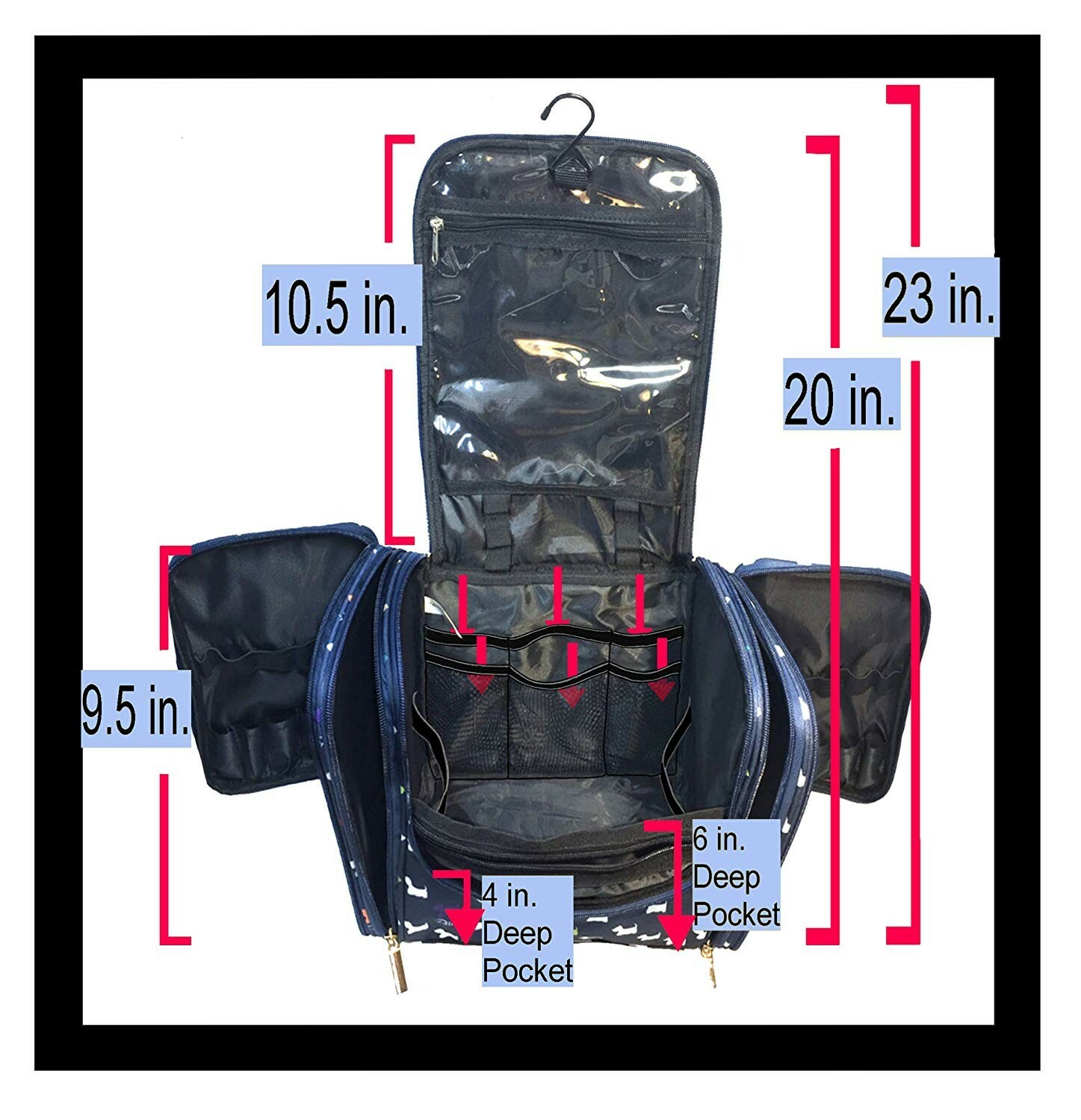 Large Hanging Organizing Bag with Compartments - Pattern: Doggies - by Palcovi