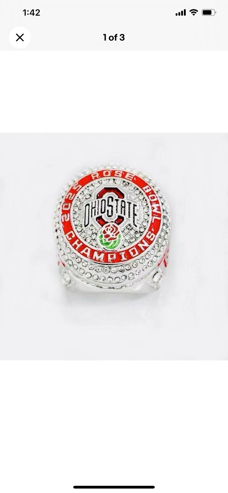 Ohio State Buckeyes 2025 Rose Bowl Championship Ring with Collector Cube
