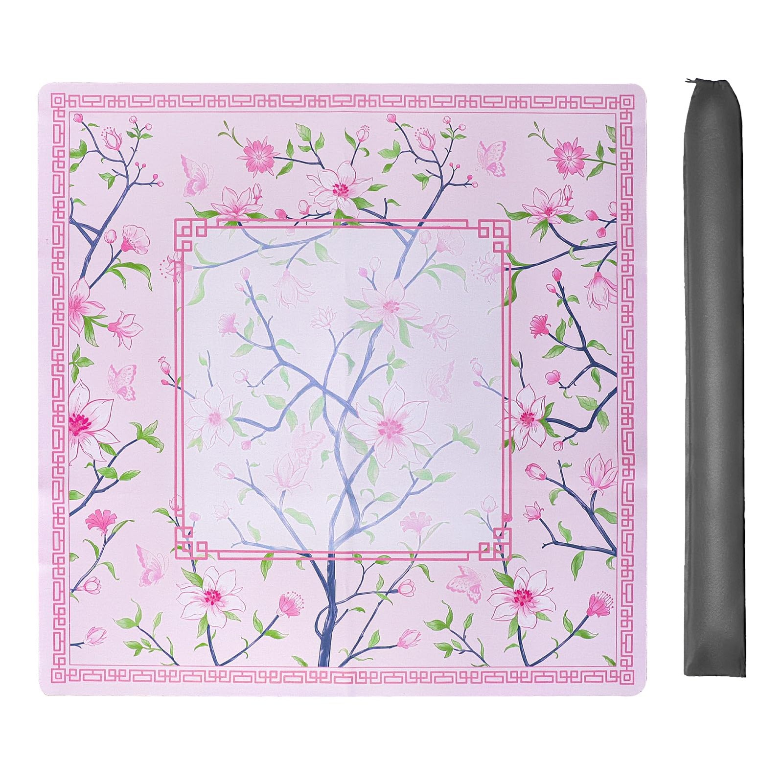 Pink Printed Mahjong Mat (31.5”x31.5”) with Black Carrying Bag, Anti-Slip, No...