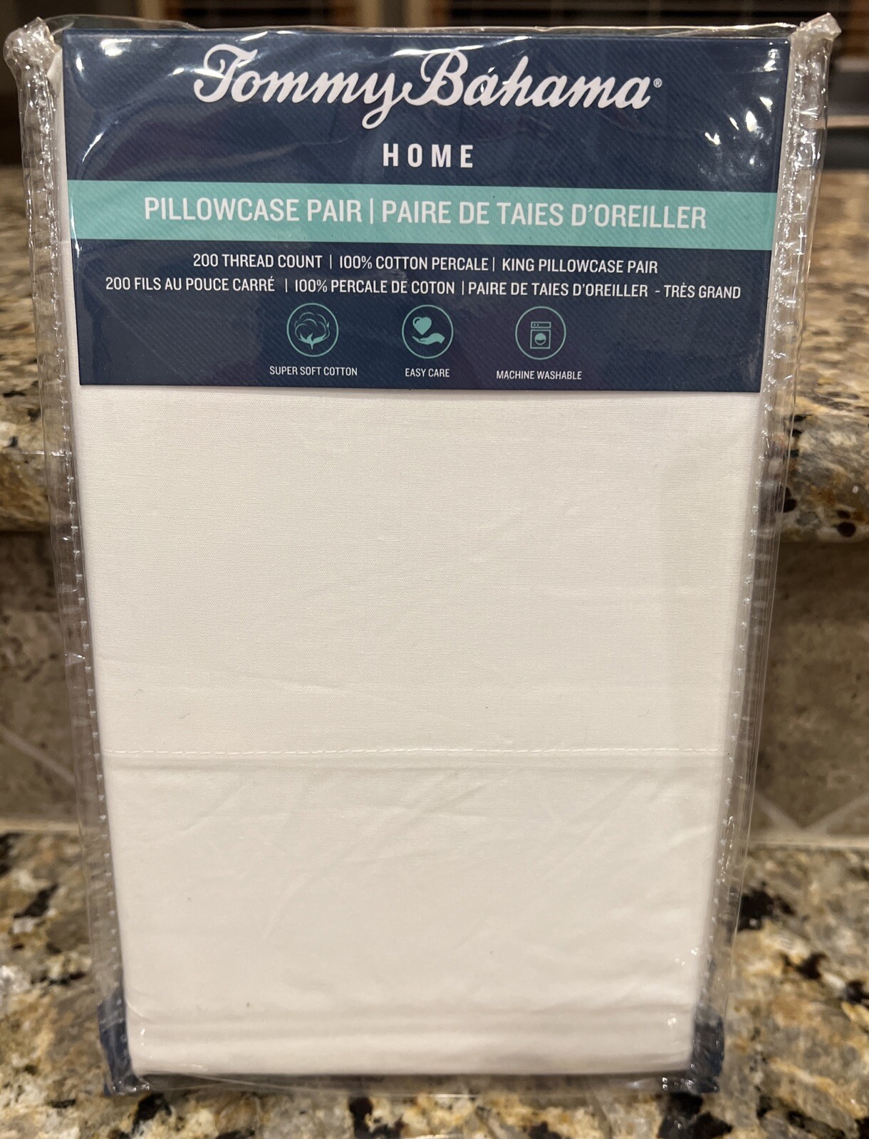 Tommy Bahama Pillowcase Set of 2 King Size White 100% Cotton - New~200 Thread