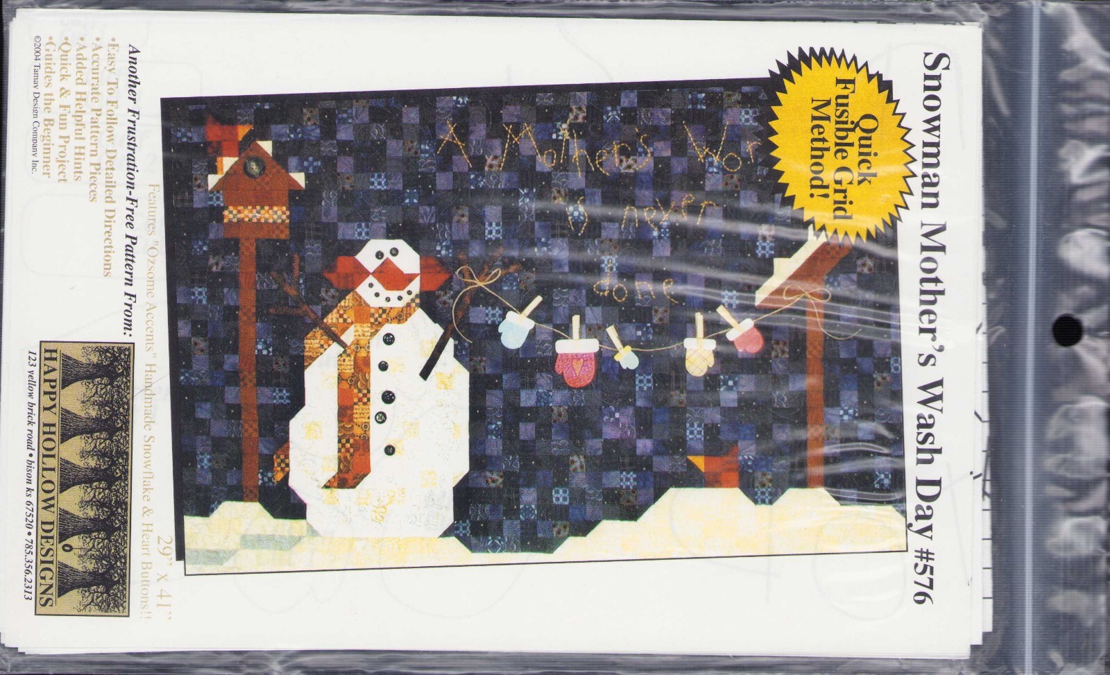 Quilt Snowman Mittens Birdhouse Mother's Wash Day #576 Happy Hollow