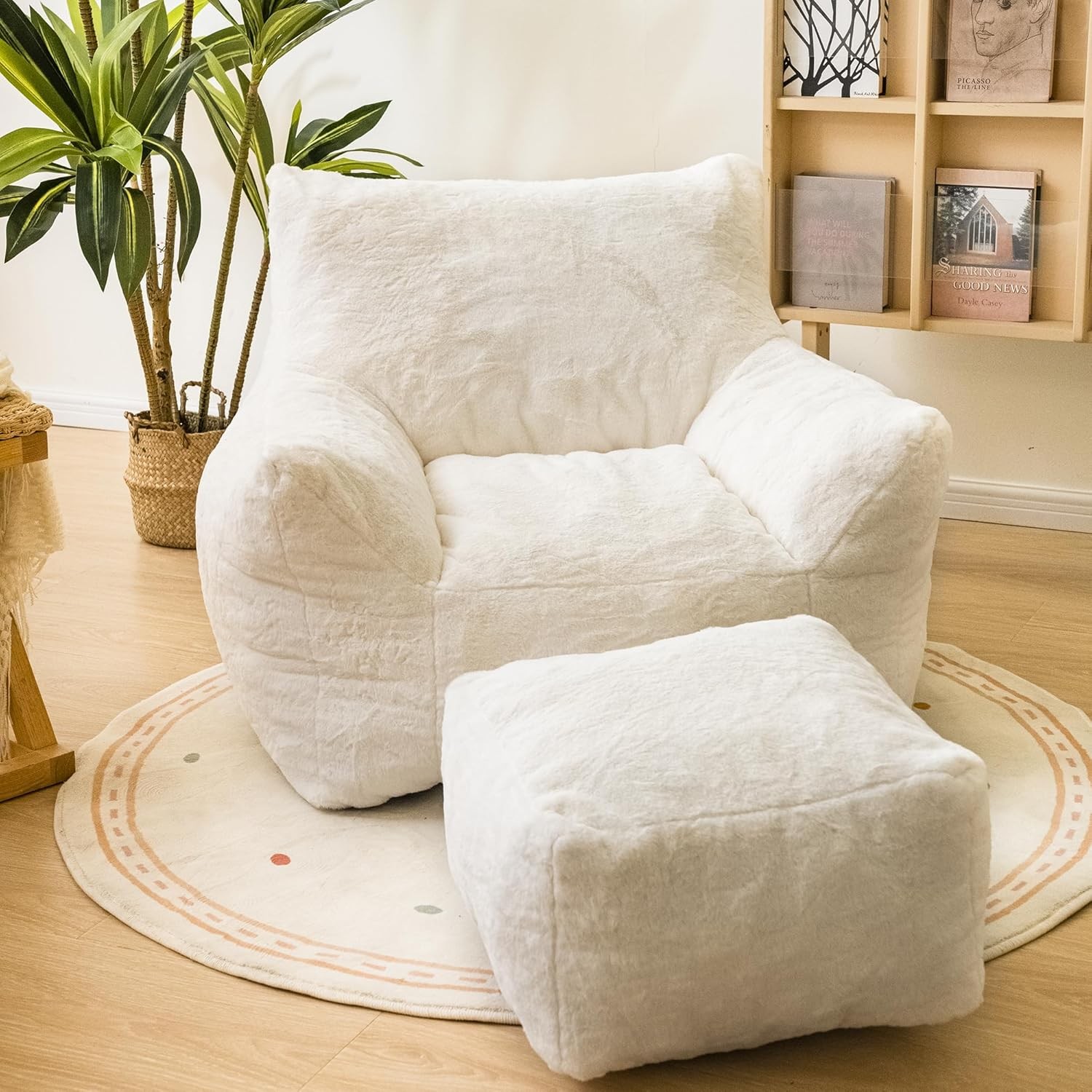 Bean Bag Chair with Ottoman, Armrest Bean Bag Chairs with Filler, Ultra