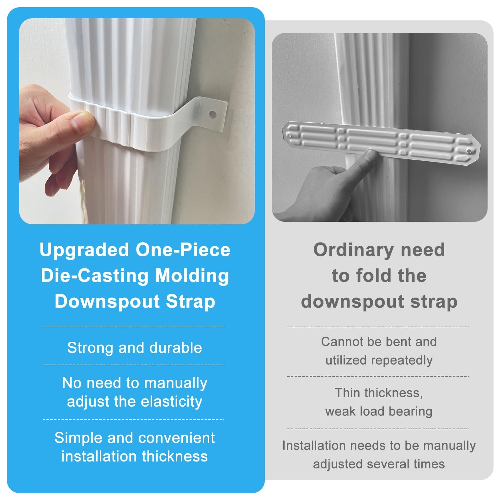 Gutter Downspout Straps - 2x3, White (2 Pack) With Brackets white