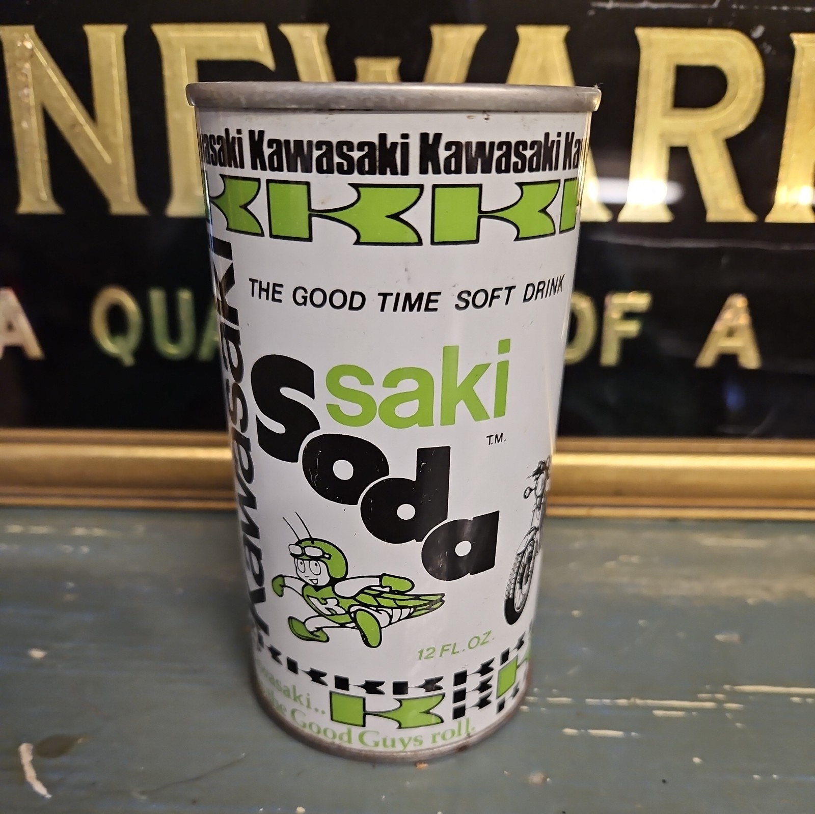 Must Have Rare Vintage Collectable Kawasaki Saku Soda Can. Kawasaki Green Black.